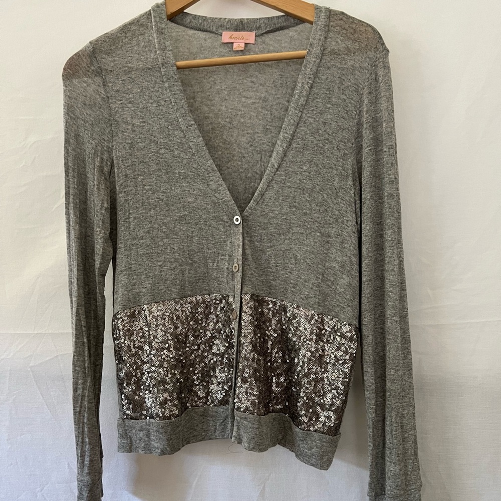 Hearts Super Soft Sequined Gray Light Cardigan.  Size S